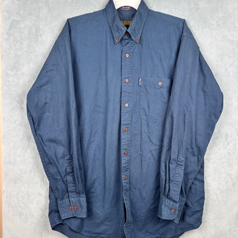 Chaps Ralph Lauren Mens Navy Blue Cotton Button Down Shirt Size 16 34/35